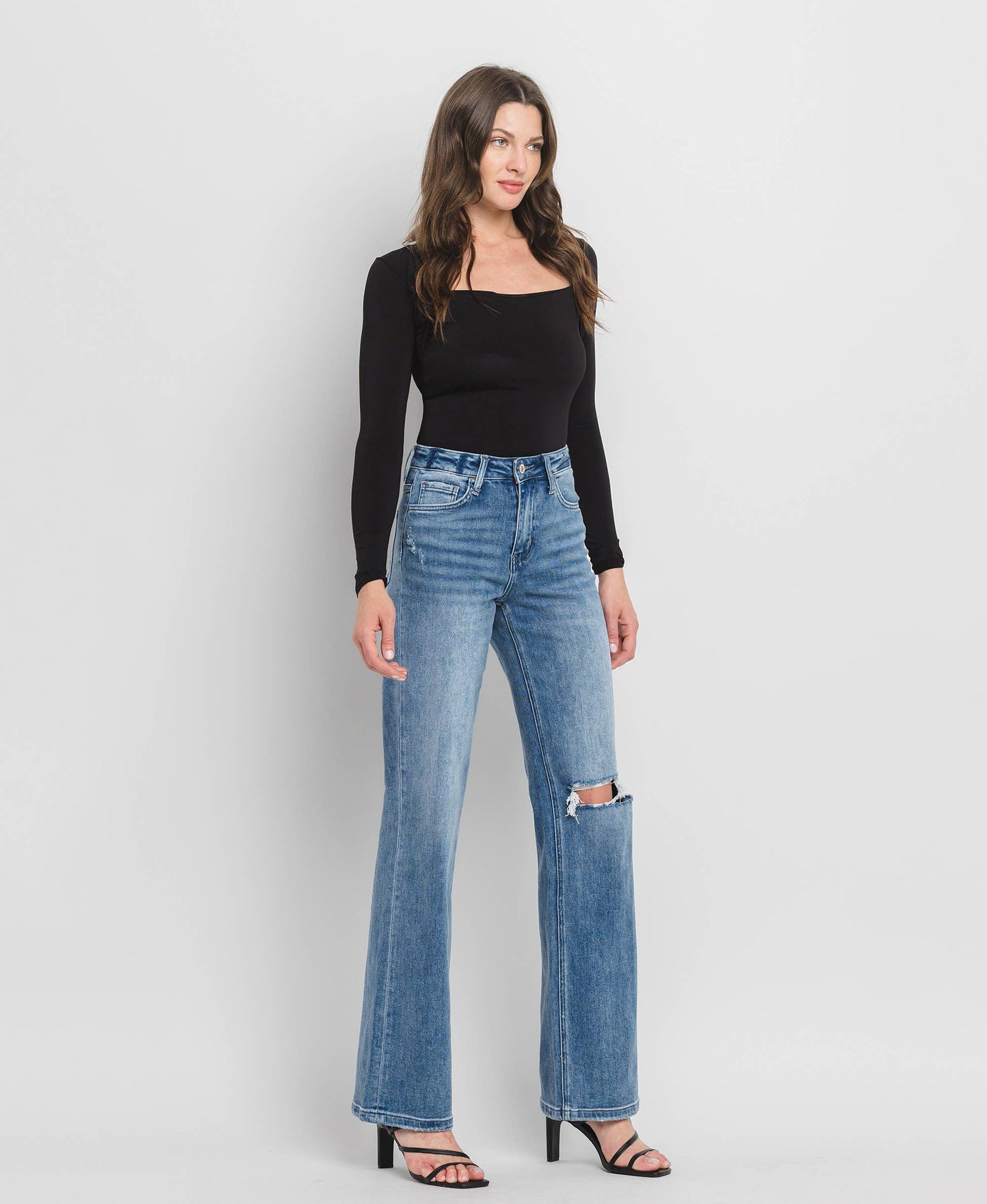 90'S Vintage Super High Rise Flare Jeans-Crush
