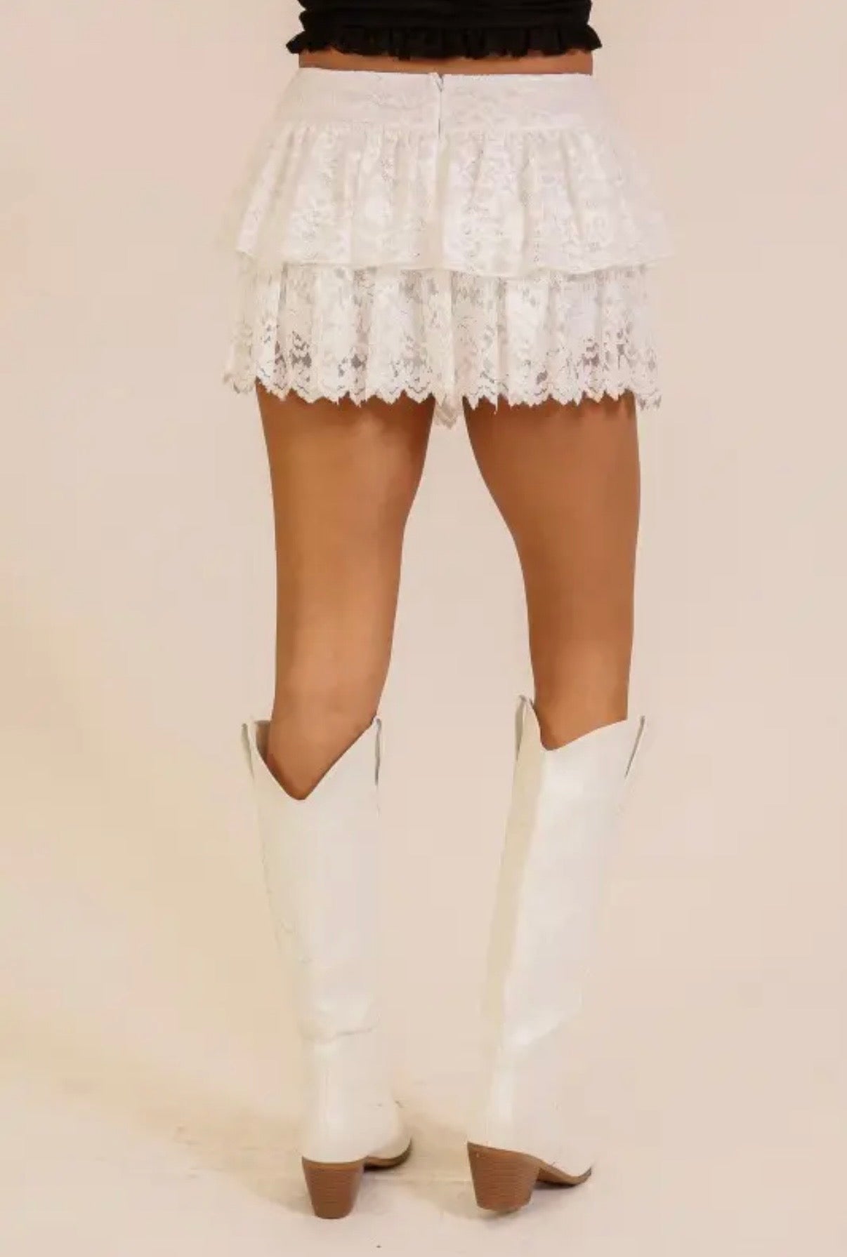 Lace Ruffle Mini Skort - White