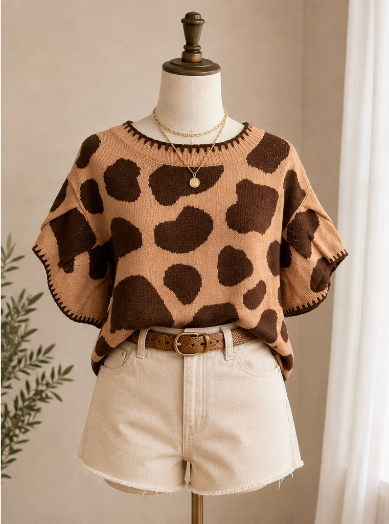 Cow Print Sleeveless Sweater