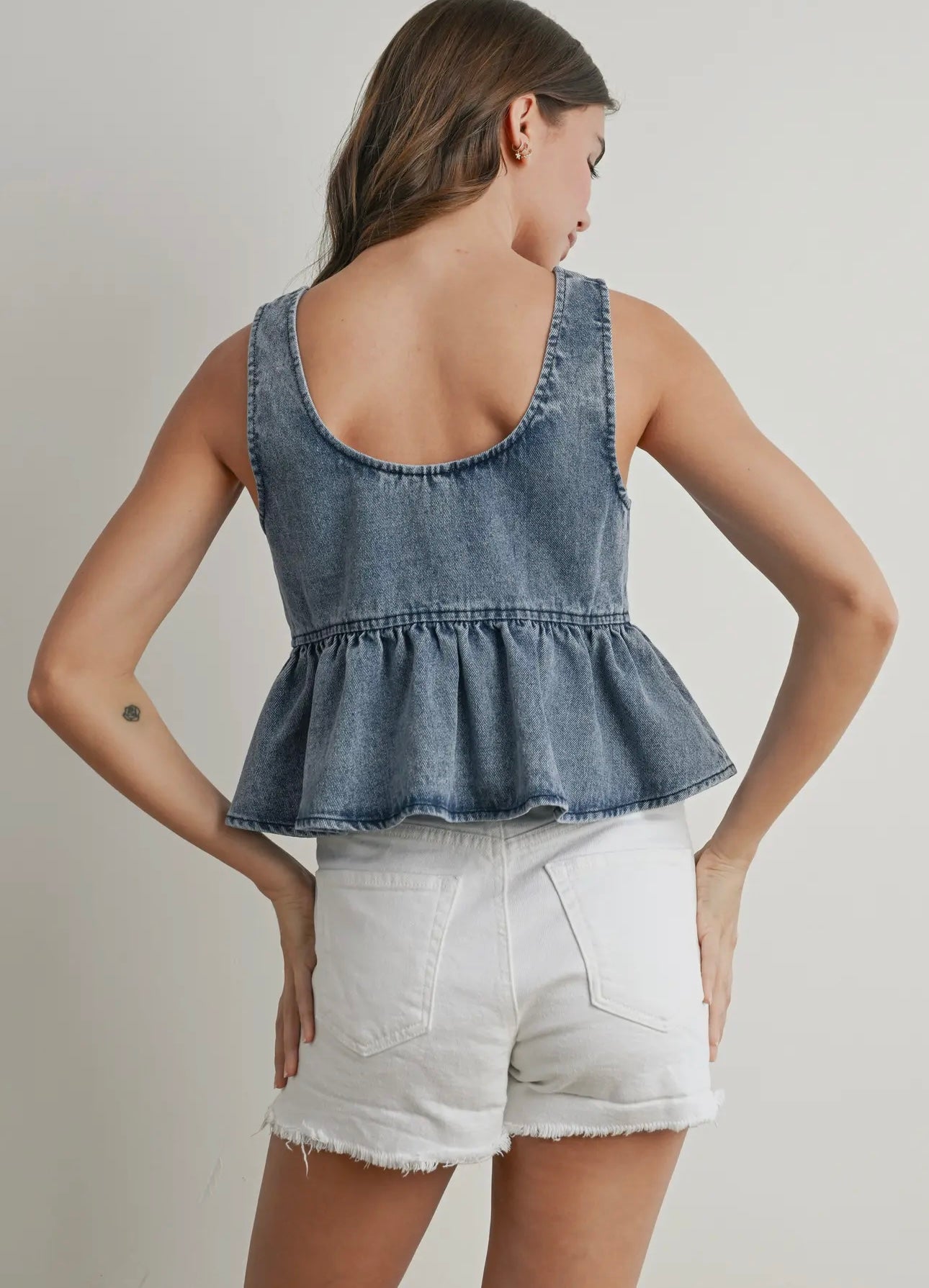 Ruffled Hem Tie Front Tank Top