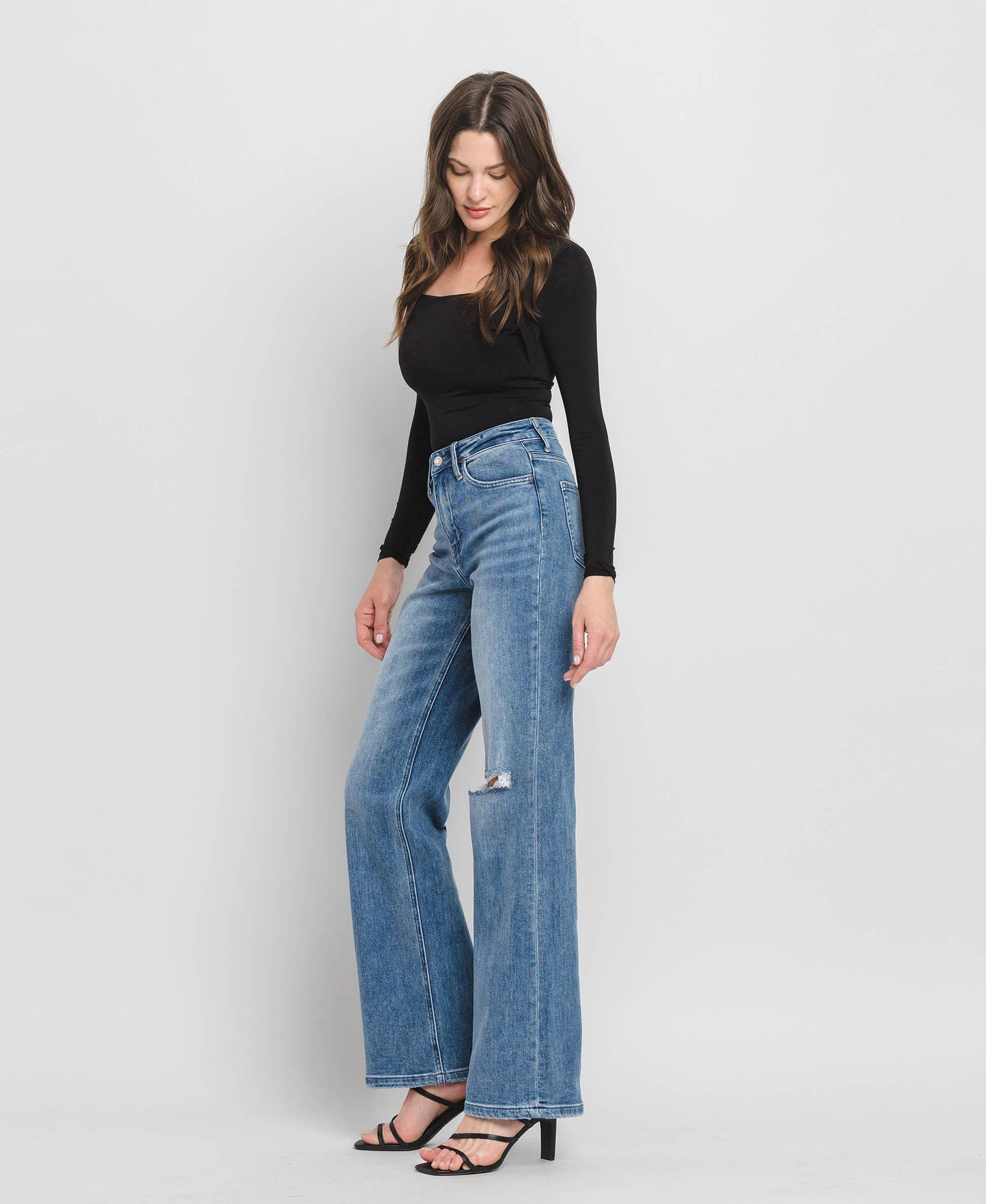 90'S Vintage Super High Rise Flare Jeans-Crush