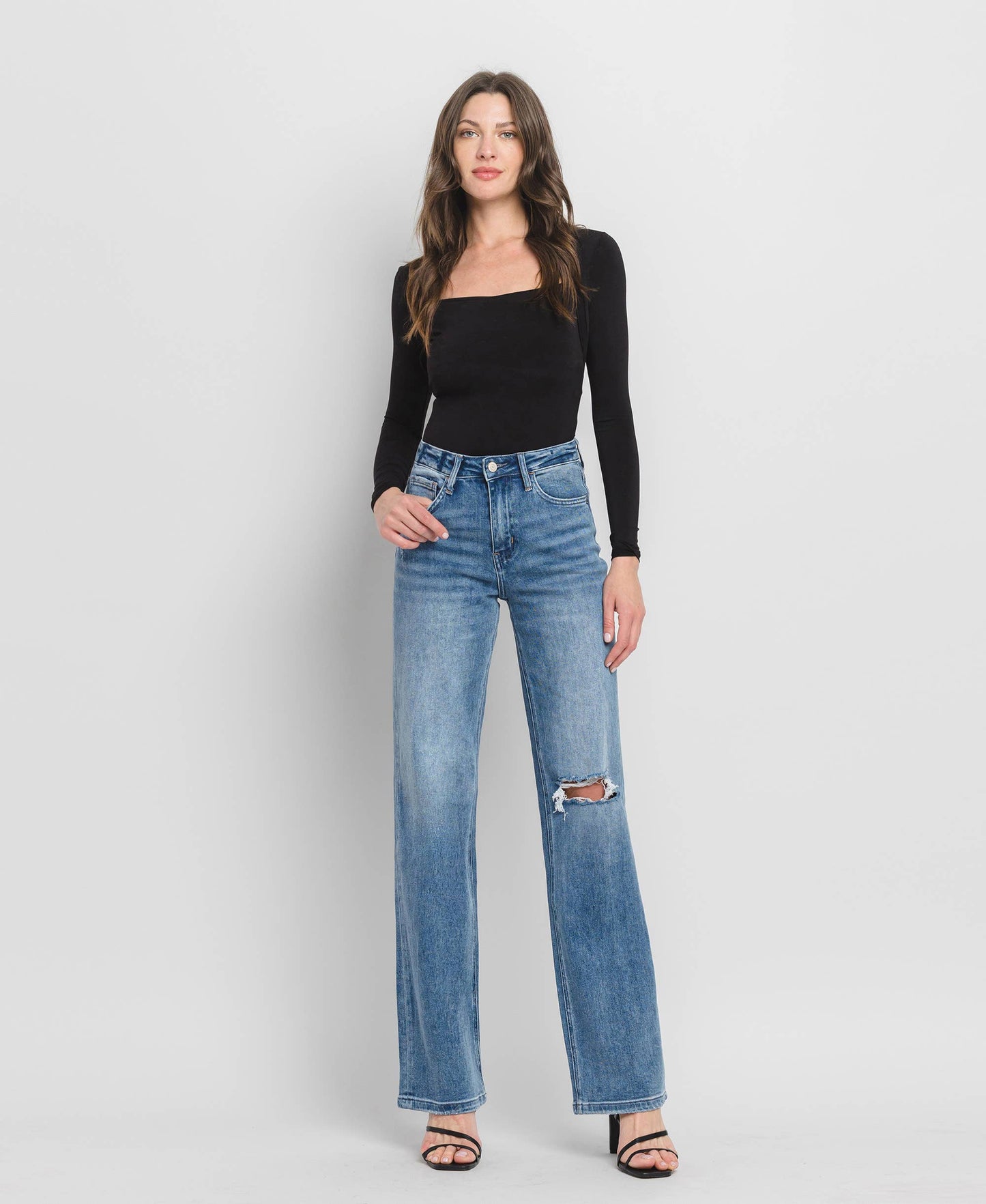 90'S Vintage Super High Rise Flare Jeans-Crush