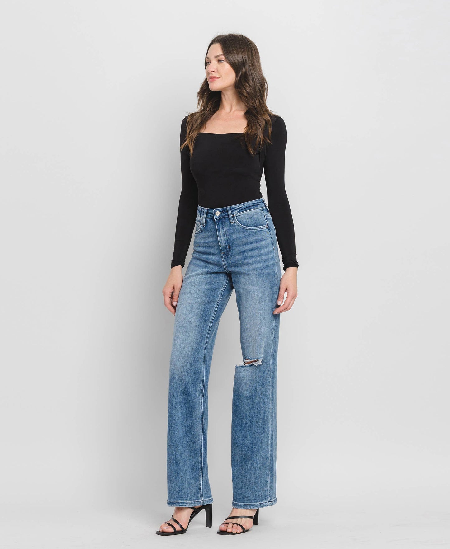 90'S Vintage Super High Rise Flare Jeans-Crush