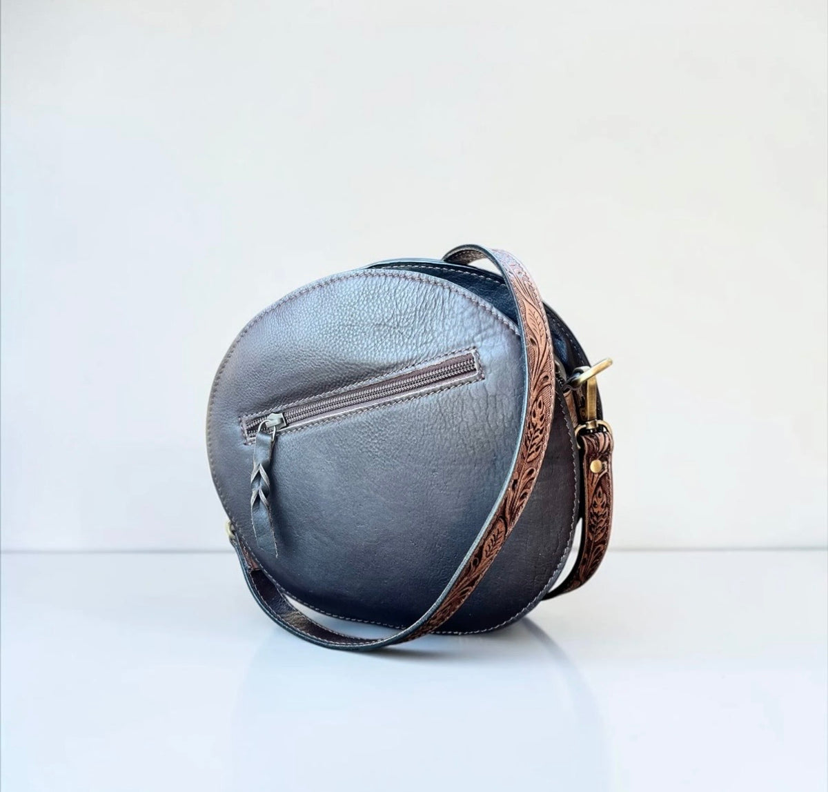 Brown Cowhide & Tooled Leather Canteen Bag