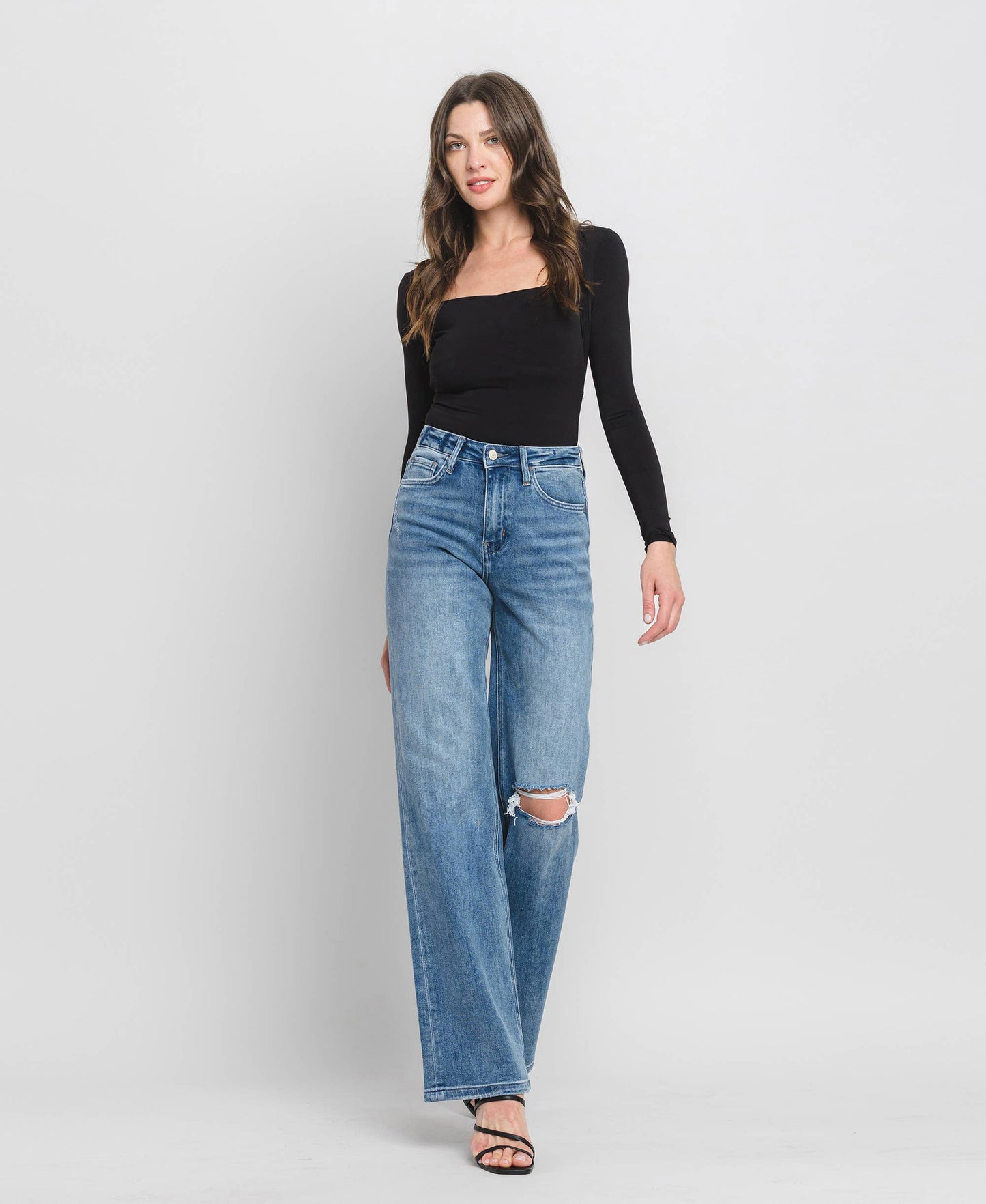 90'S Vintage Super High Rise Flare Jeans-Crush