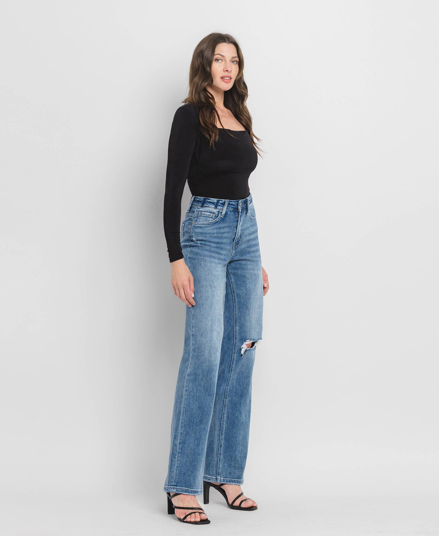 90'S Vintage Super High Rise Flare Jeans-Crush