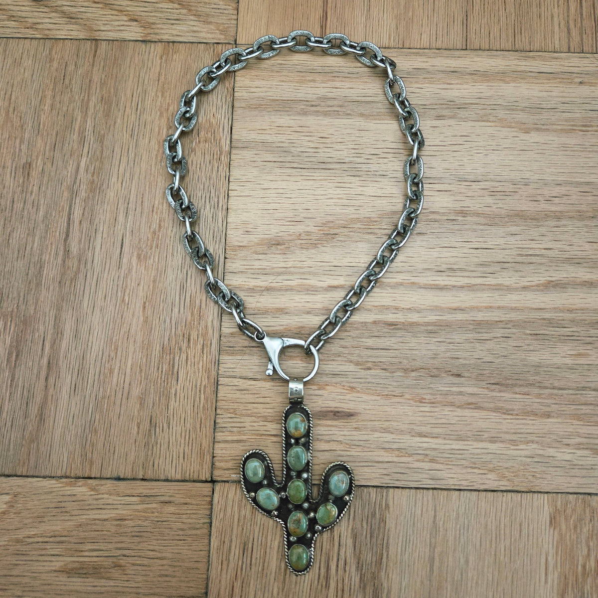 Genuine Turquoise Cactus Pendant Chain Necklace