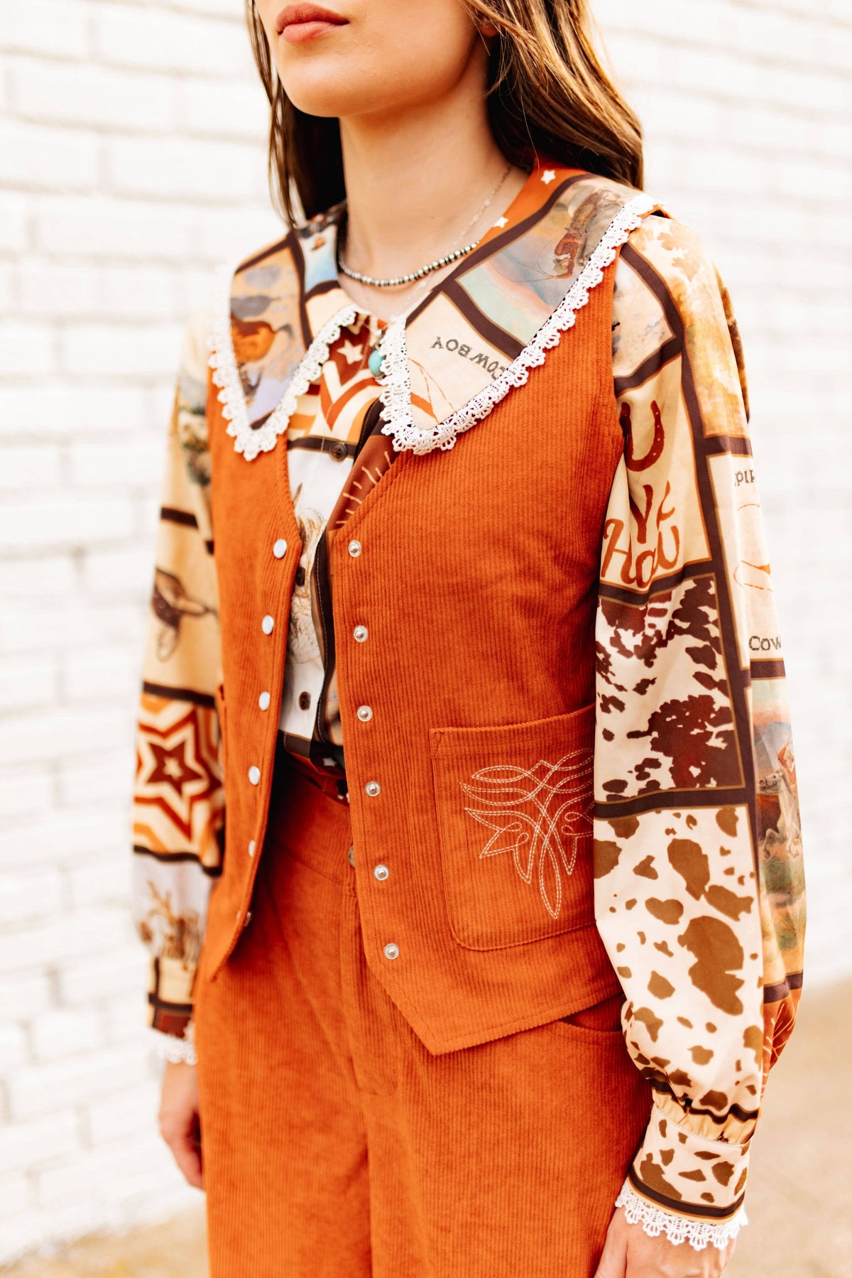 Rust Cord Pearl Snap Vest