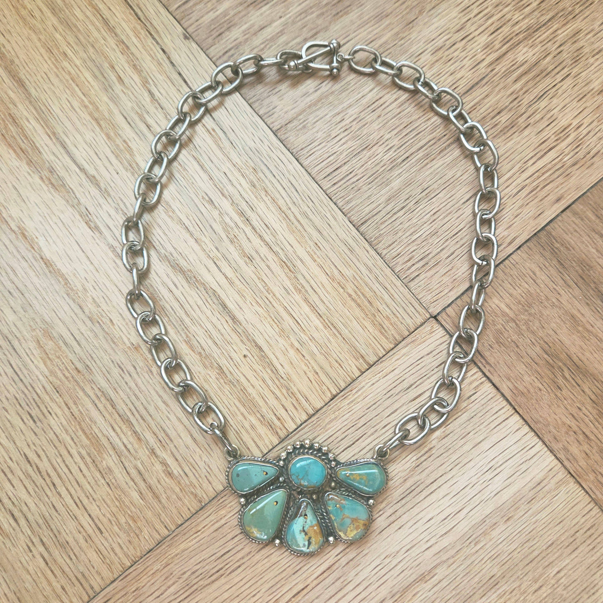 Genuine Turquoise Tibetan Pendant Half Burst Necklace