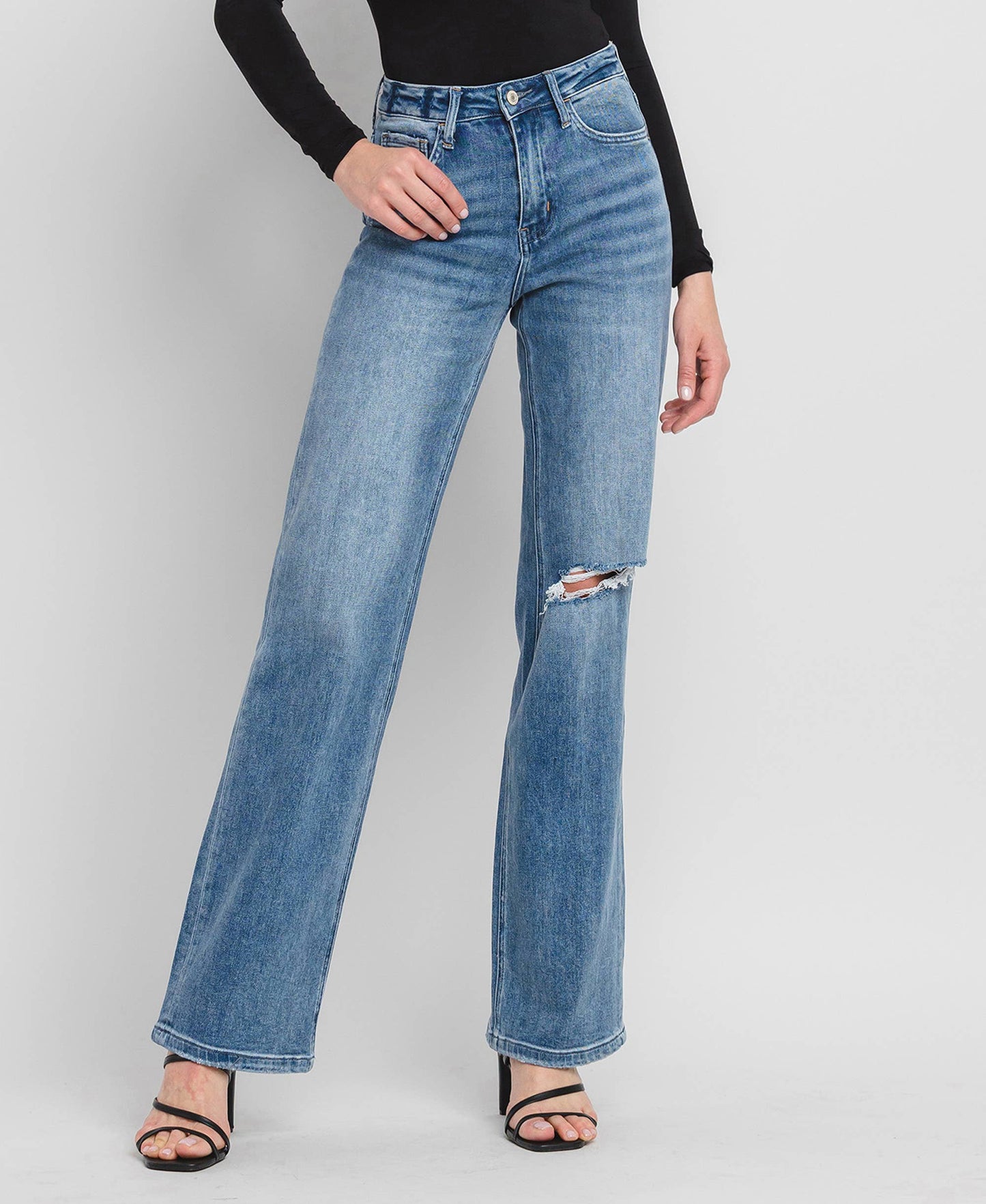 90'S Vintage Super High Rise Flare Jeans-Crush