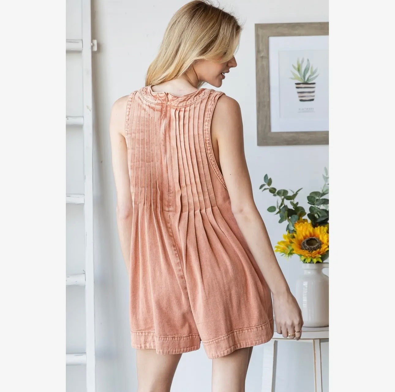 Sleeveless Denim Romper - Vintage Brick