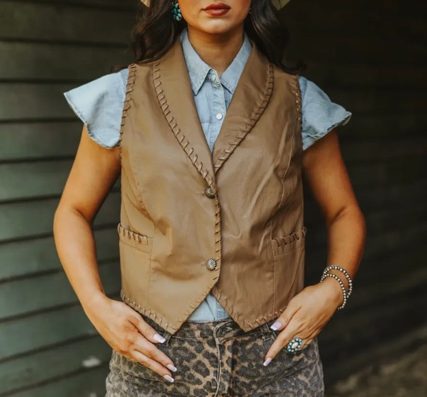 Whiskey Creek Latte Leather Vest