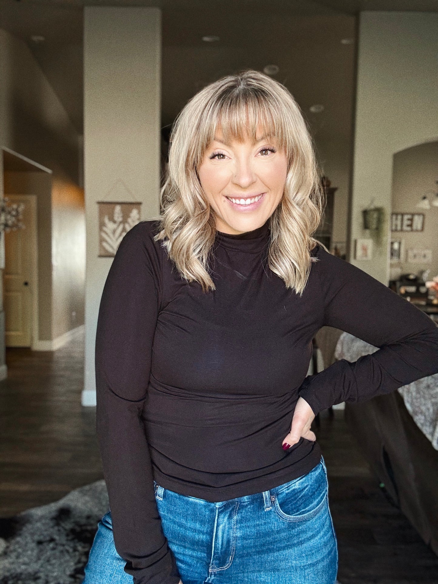 Turtleneck Long Sleeve Top - Black