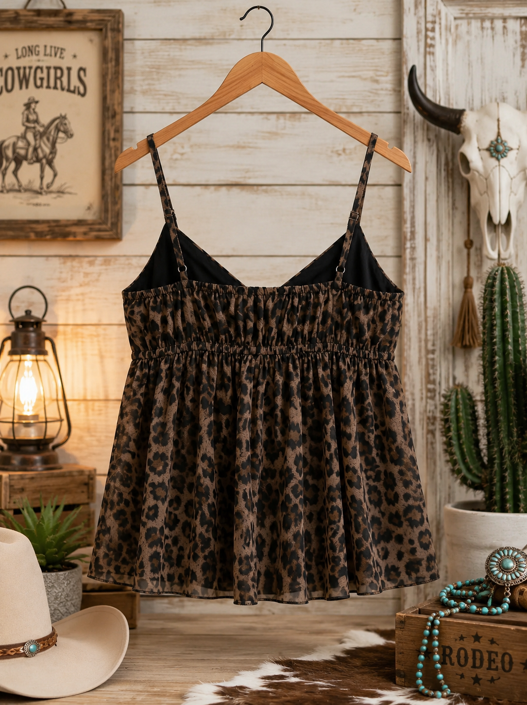 Leopard Lace Ruffle Layered Tank Top