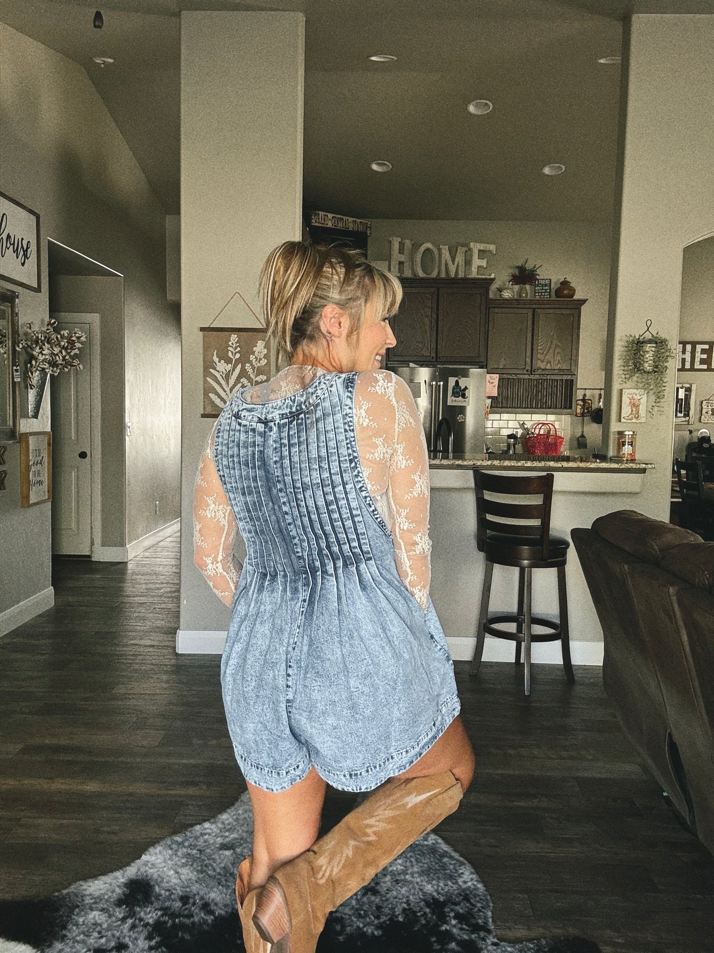 Sleeveless Denim Romper - Medium Wash