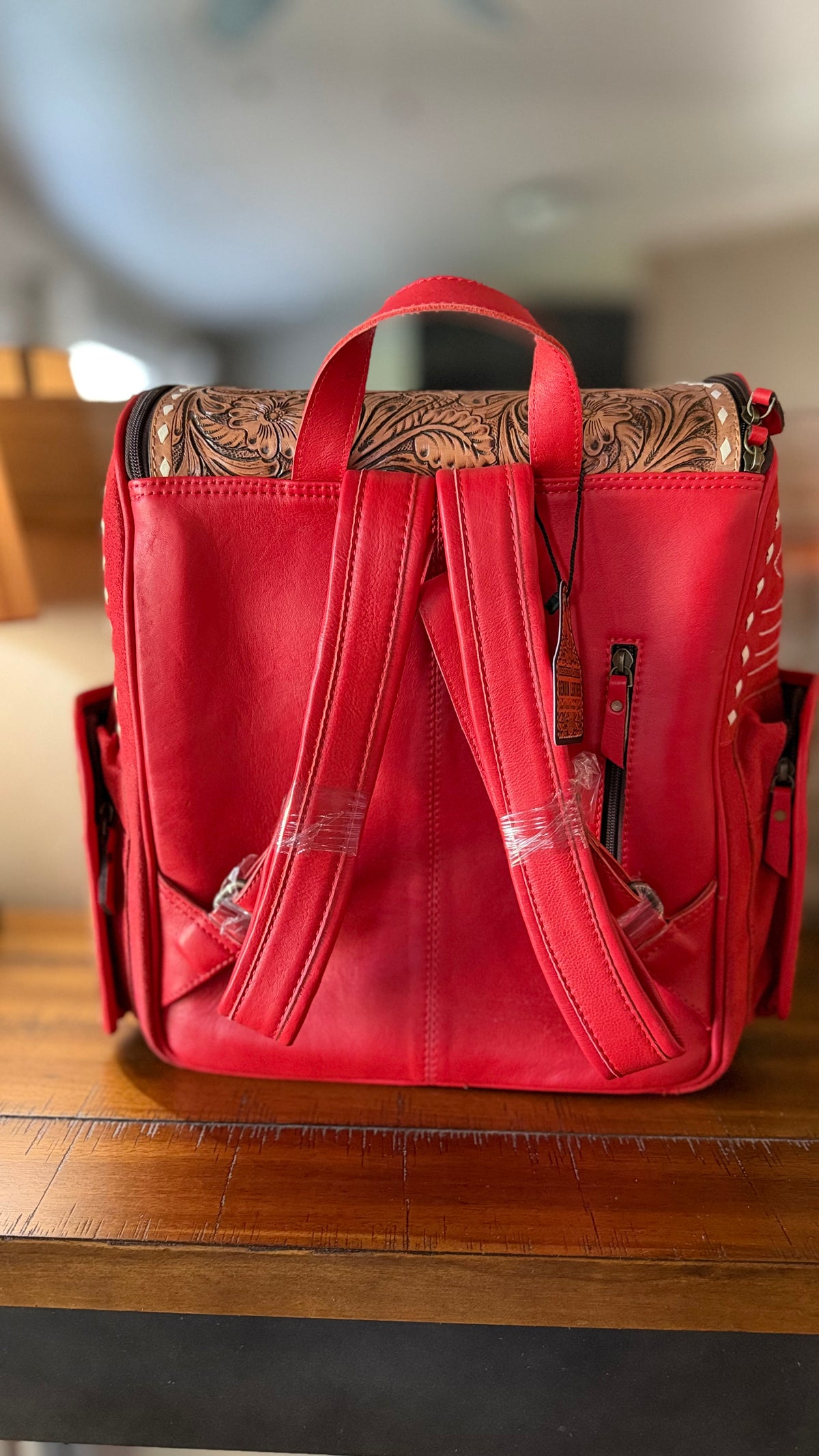 Red Suede Boot Stitch Backpack