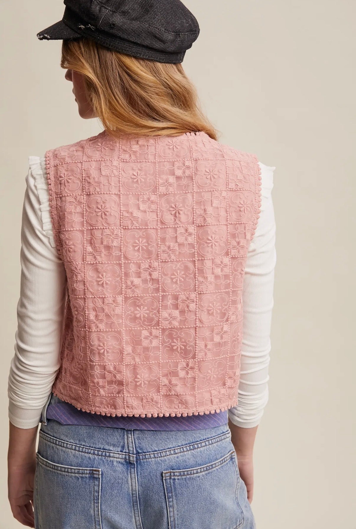 Embroidered Lace Tie Front - Blush