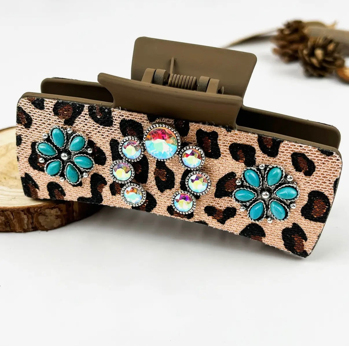 Boho Turquoise Leopard Print Claw Clip - Style F