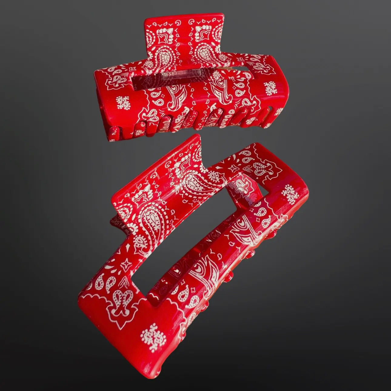 Western Paisley Bandana Print Claw Clip - Red