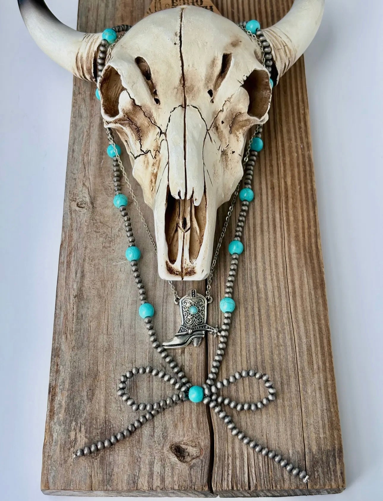 Two Layer Western Style Coquette Bow & Pendant Necklace - Boots