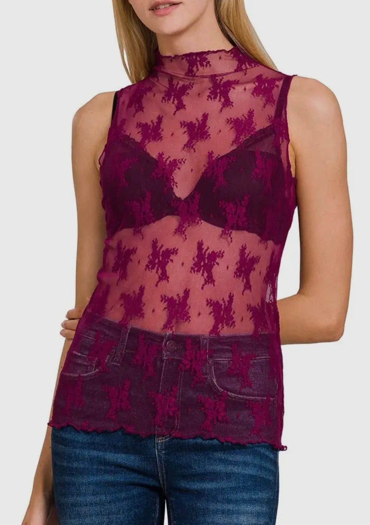Floral Lace Sheer Mesh Top