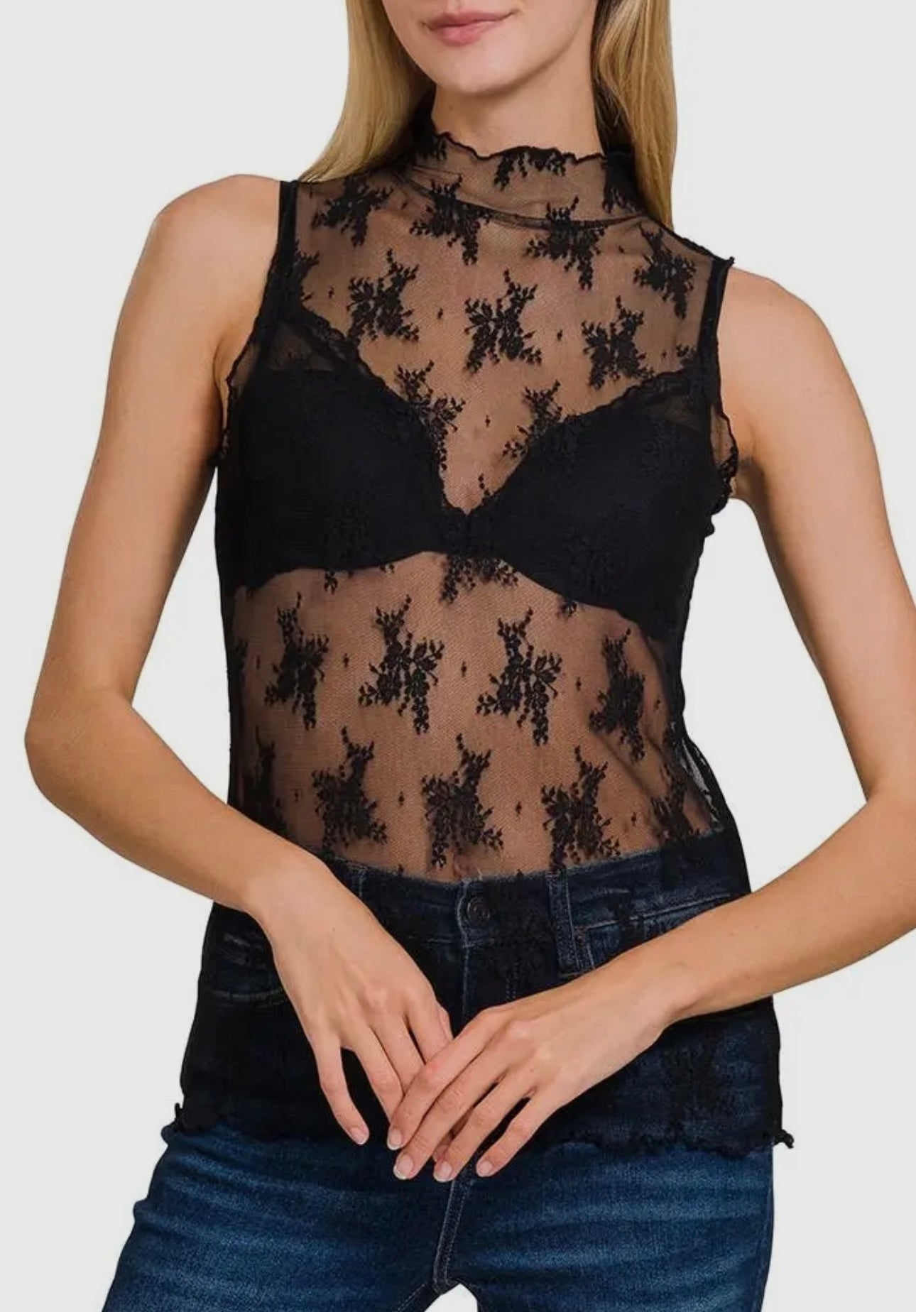 Floral Lace Sheer Mesh Top