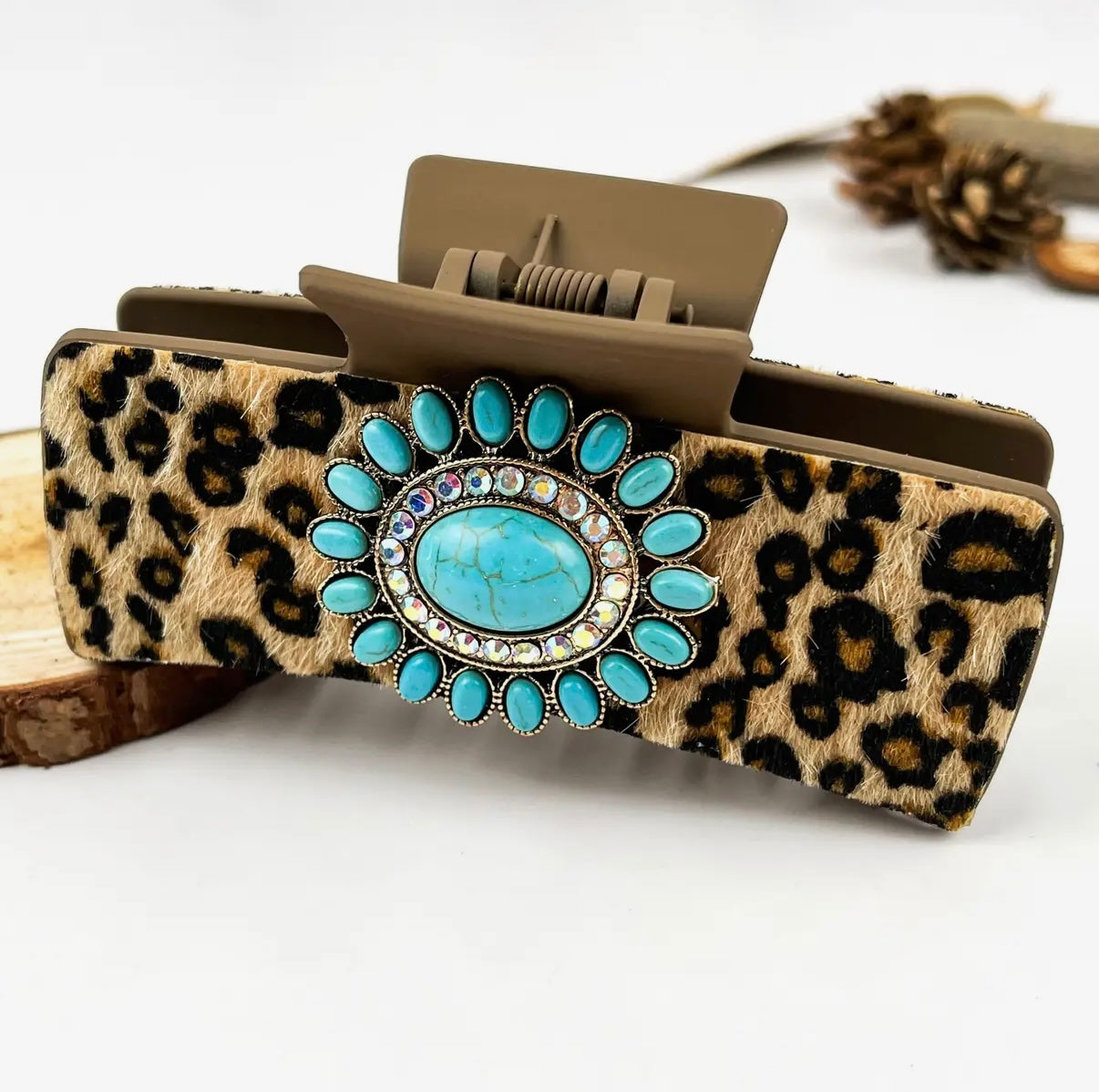 Boho Turquoise Leopard Print Claw Clip - Style C