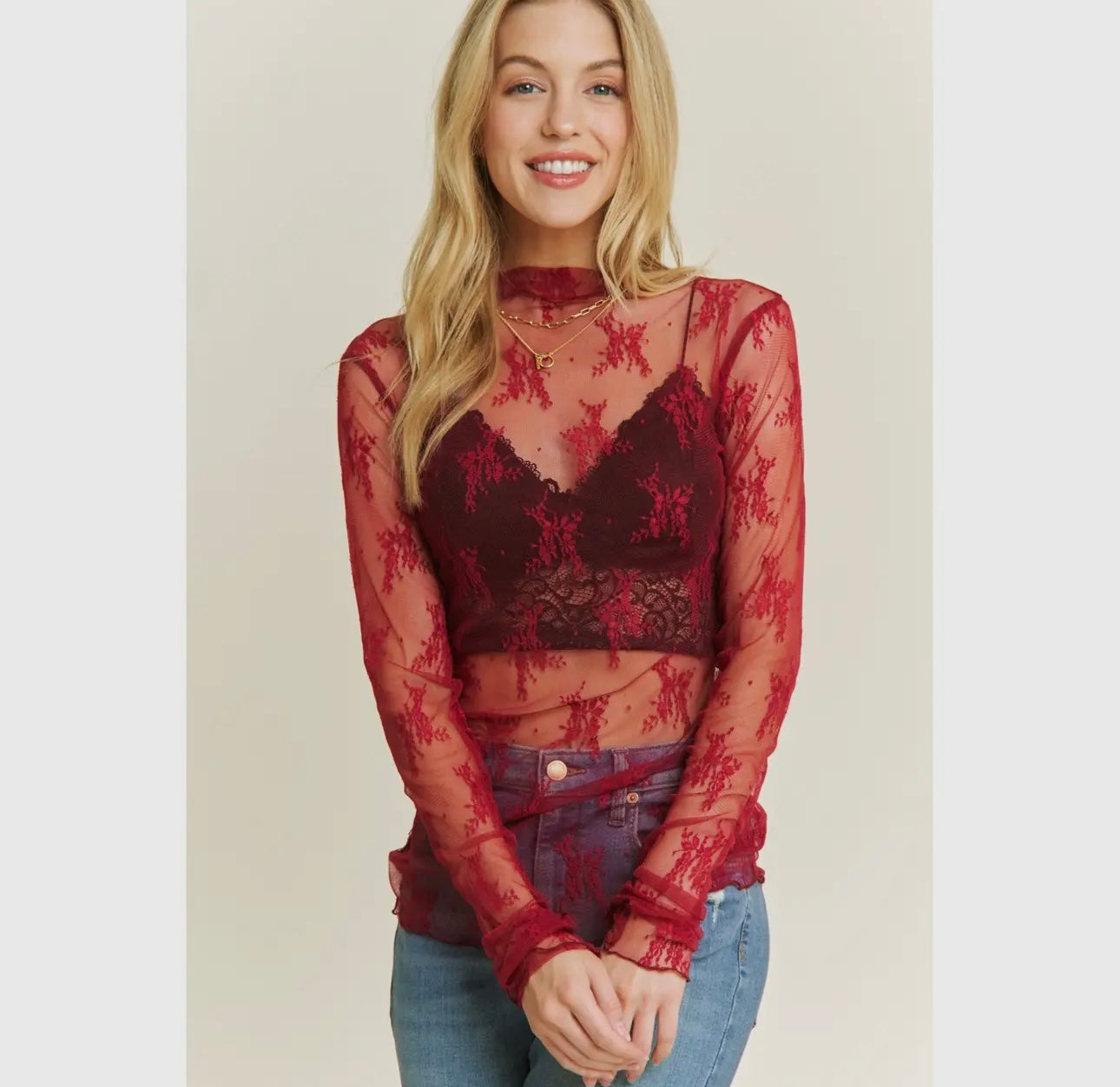 Floral Lace Sheer Mesh Top