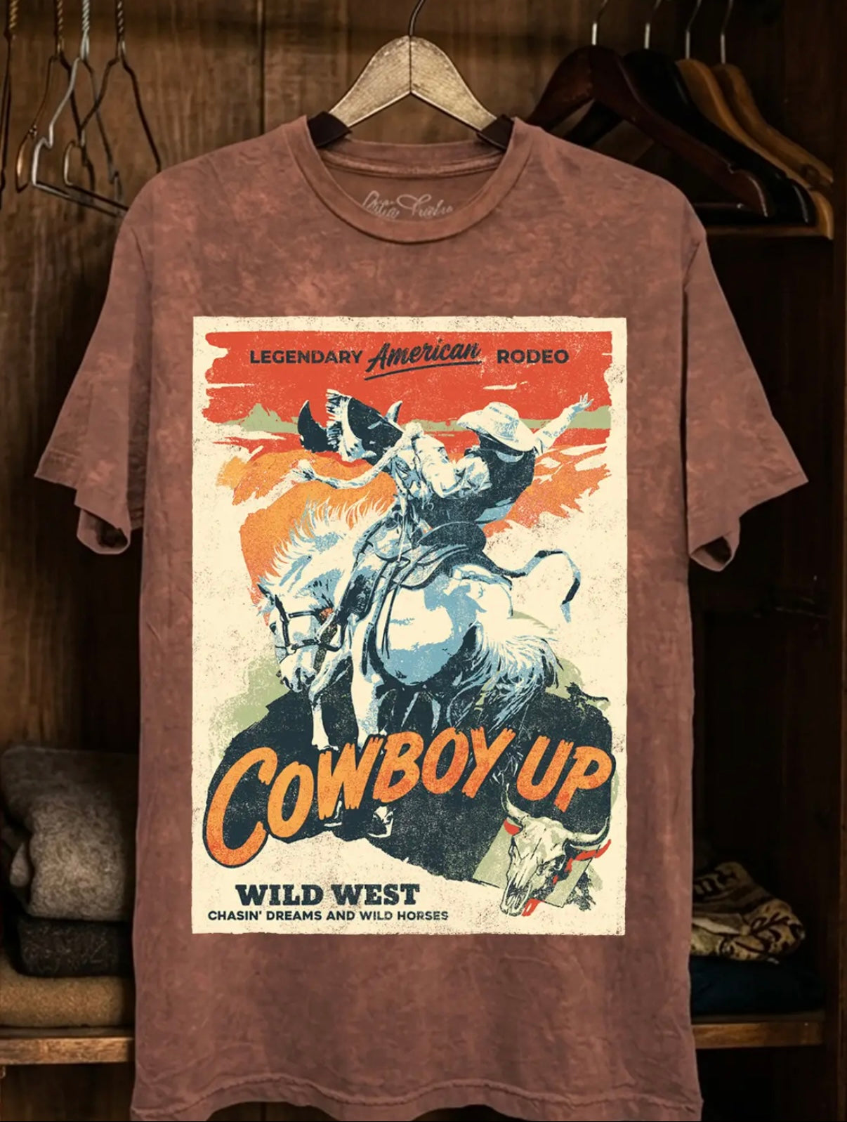 Cowboy Up Graphic Top - Vintage Wine