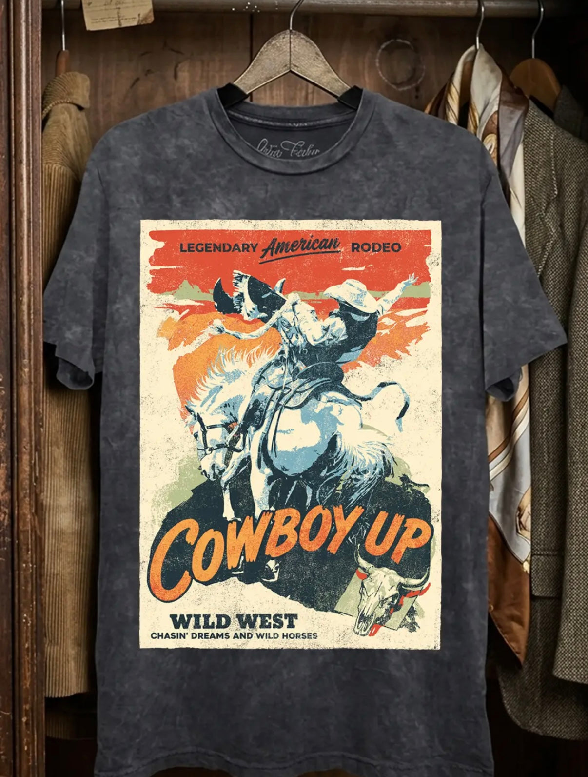 Cowboy Up Graphic Top - Vintage Black