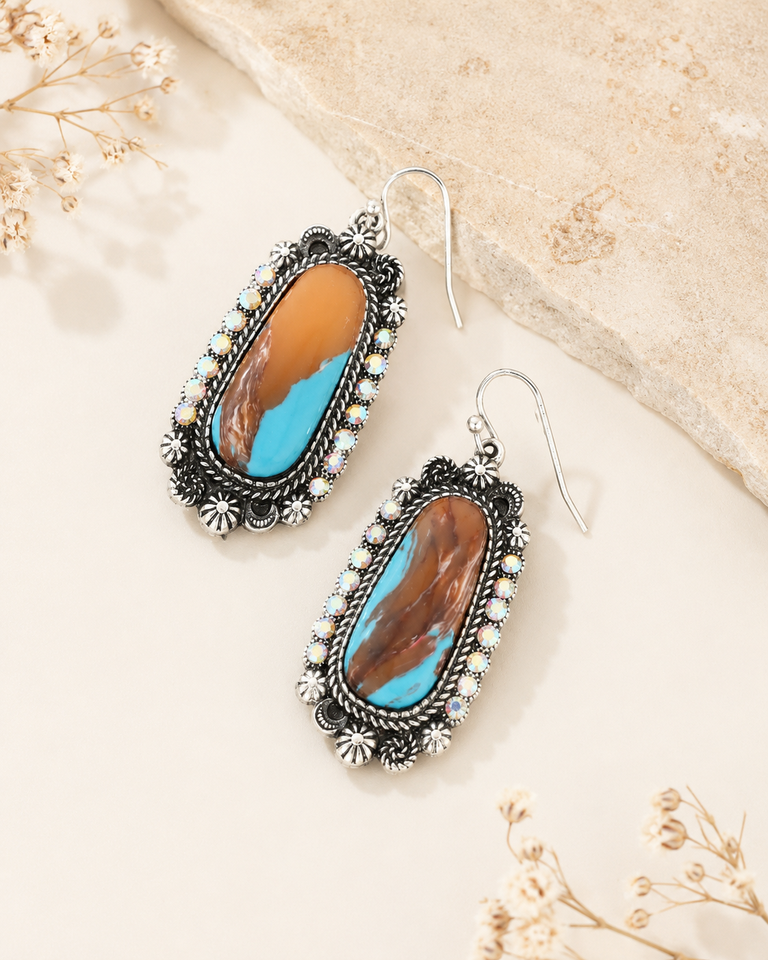 Western Trapezoid Turquoise Concho Drop Earrings