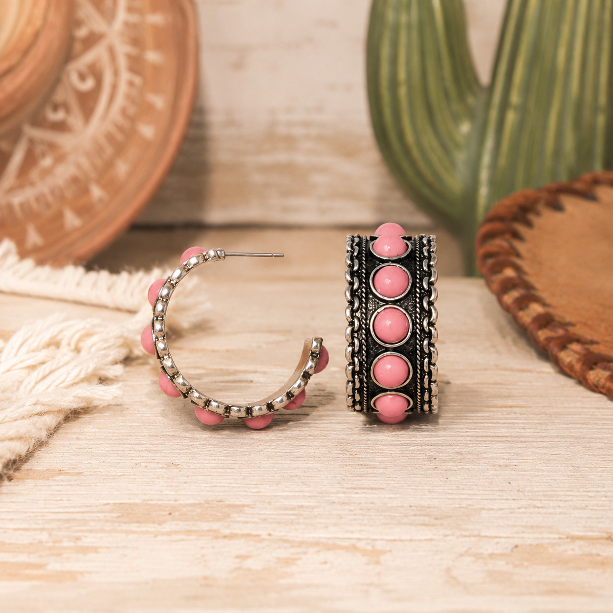 Western Half Hoop Earrings - Pink