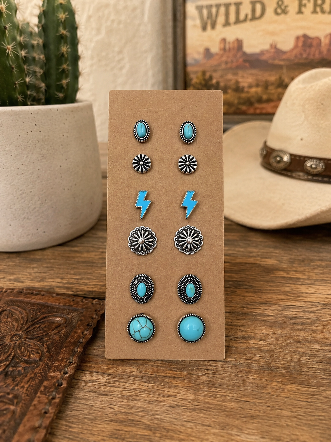 Western 6 Pair Dainty Post Earring Set - Lightning Bolts