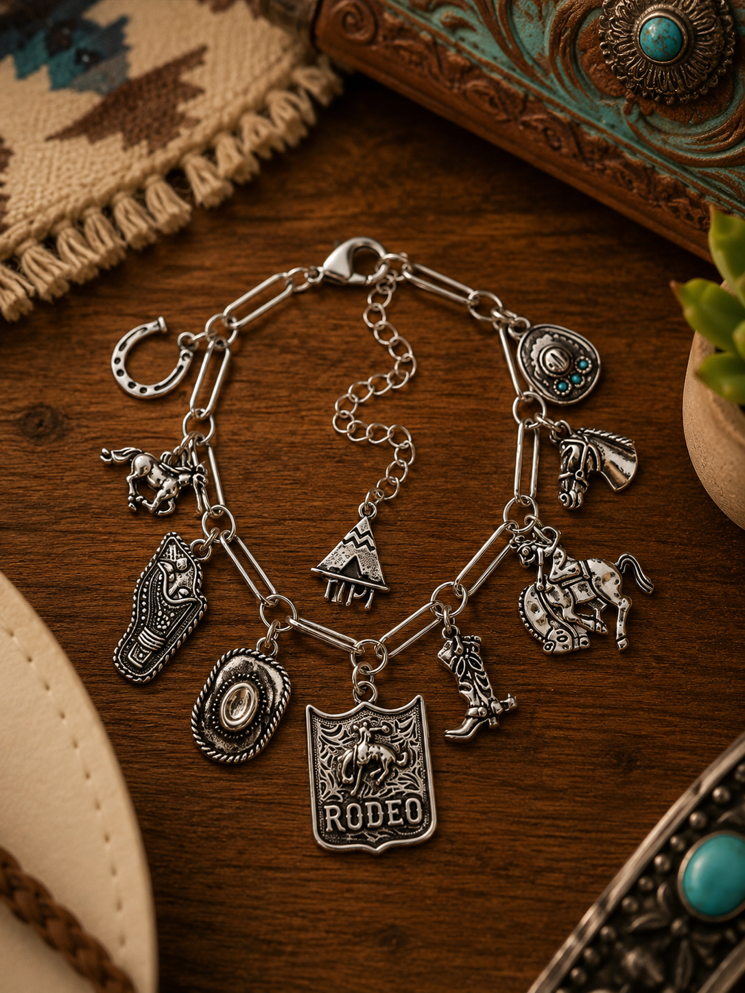Western Rodeo Theme Charm Bracelet