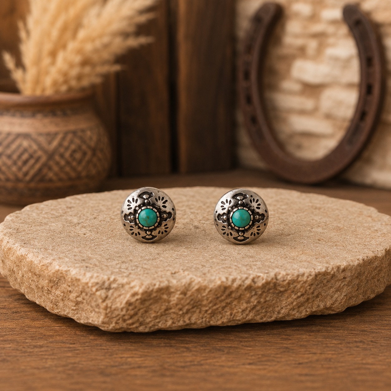 Turquoise Concho Stud Earrings