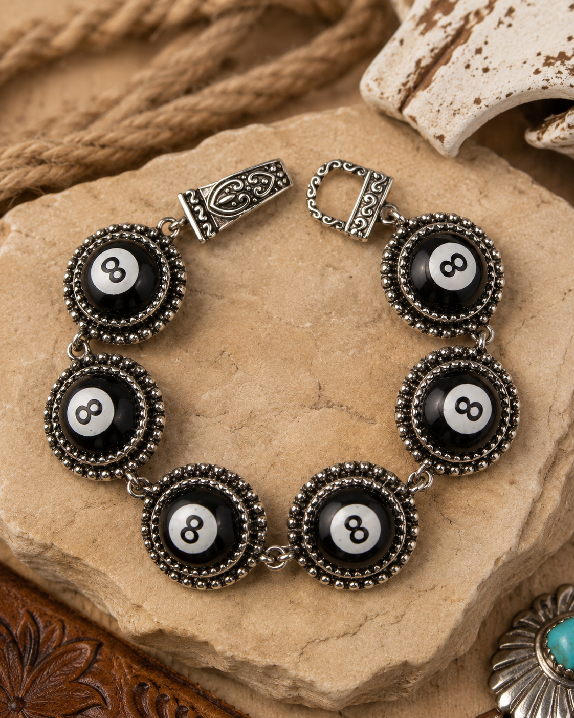 Western Enamel 8 Ball Magnetic Bracelet