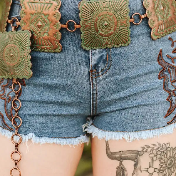 Vintage Bronze Square Concho Chain Belt