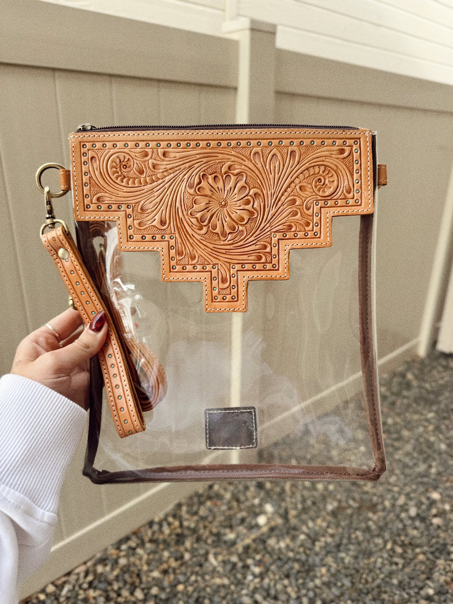 Shayne Large - Hand Tooled Clear Crossbody Concert Bag - Tan