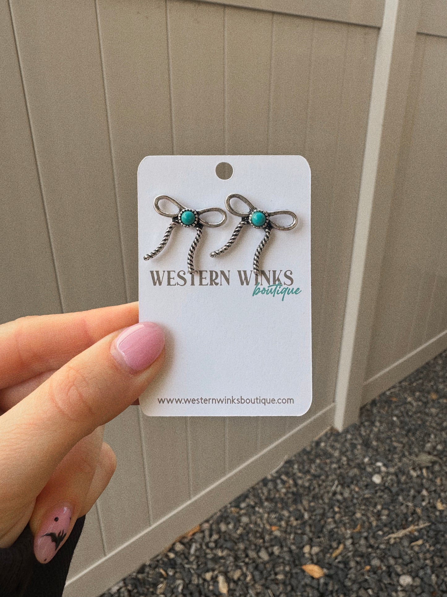 Western Coquette Bow Stone Stud Earrings - Turquoise