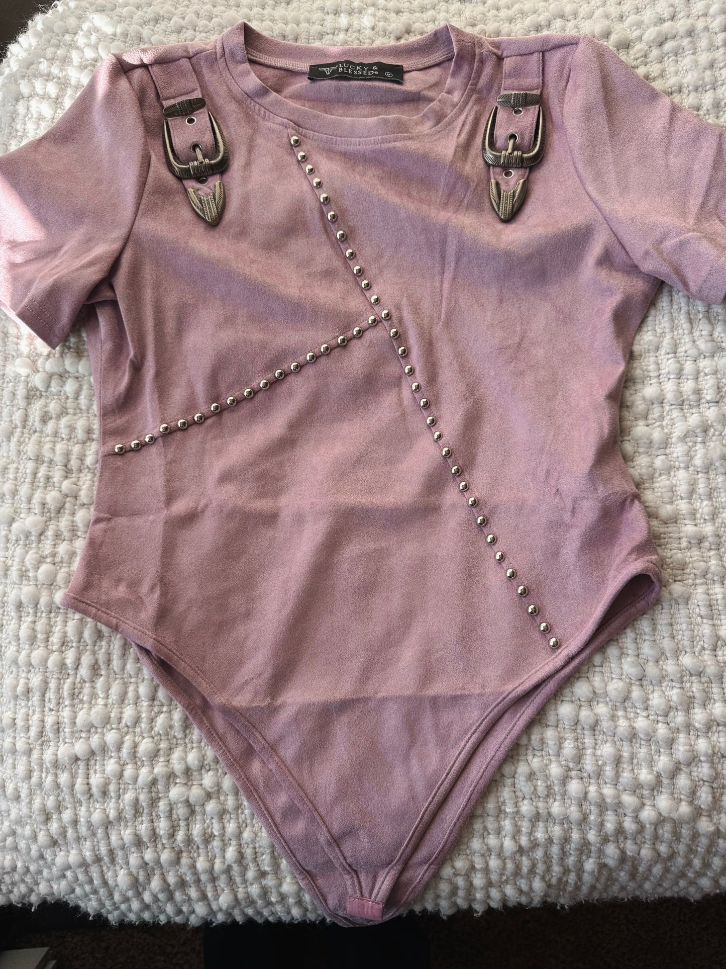 Studded Western Buckle Bodysuit - Soft Pink
