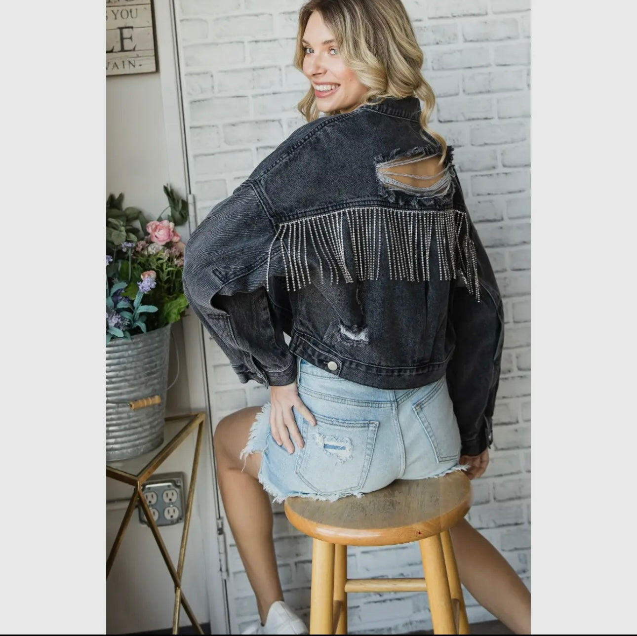 Silver Fringe Distressed Denim Jacket