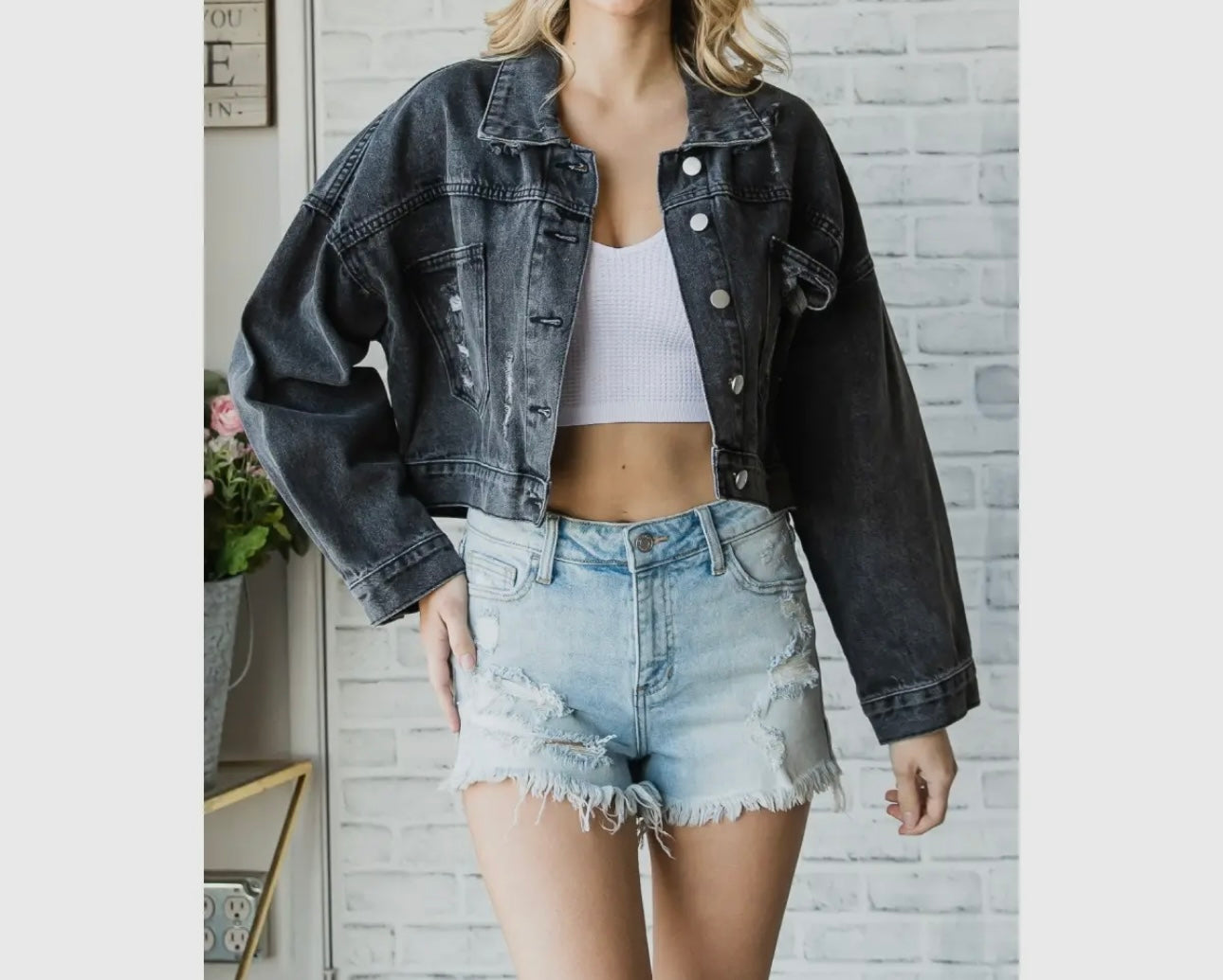 Silver Fringe Distressed Denim Jacket