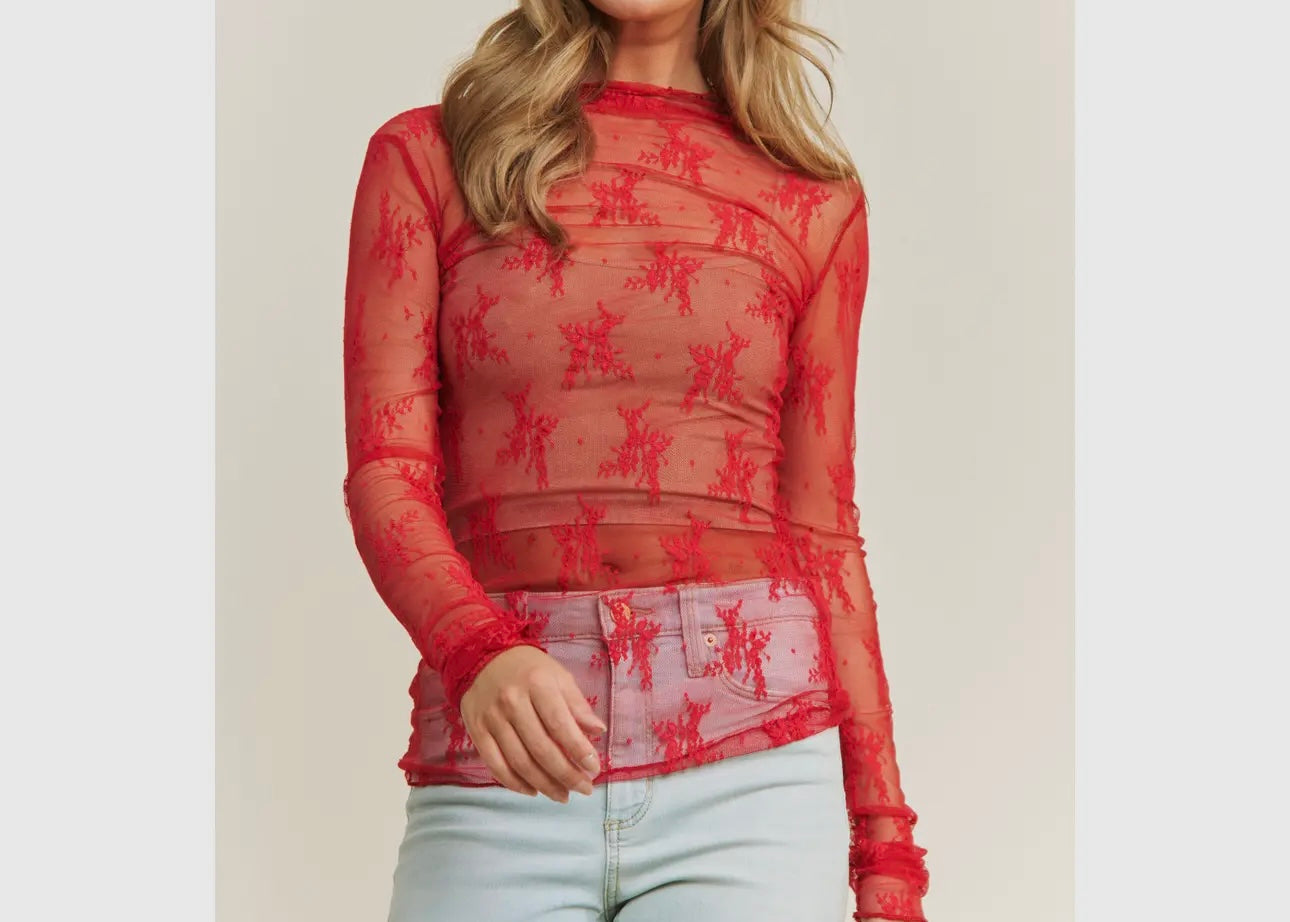 Floral Lace Sheer Mesh Top