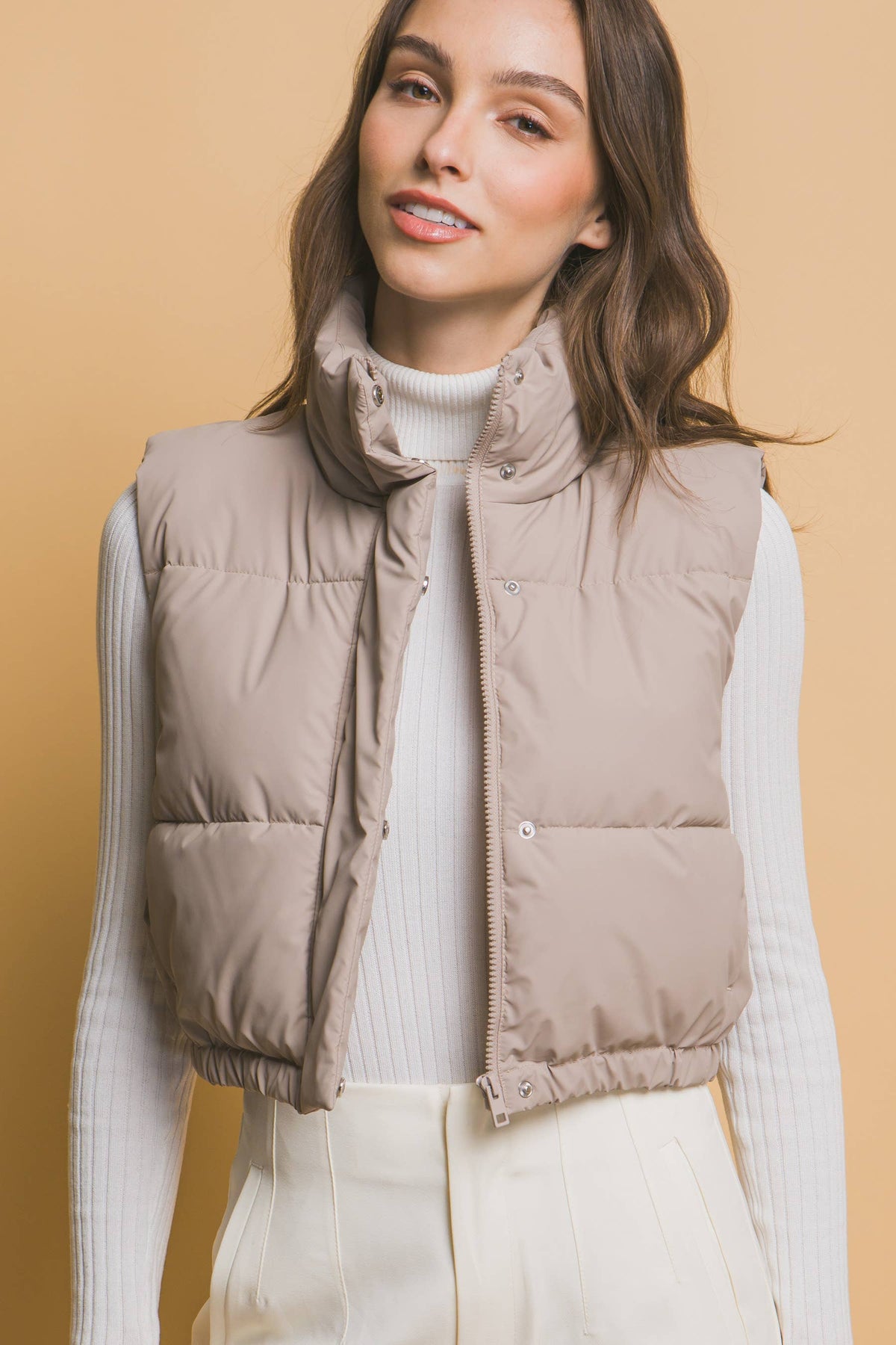 Cropped Puffer Vest With Pockets