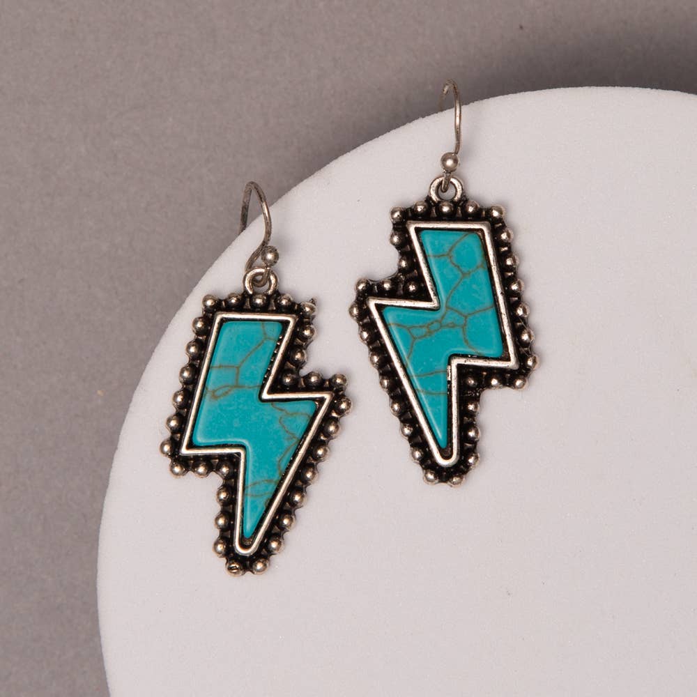 Western Thunderbolt Dangle Earrings with Turquoise Inlay