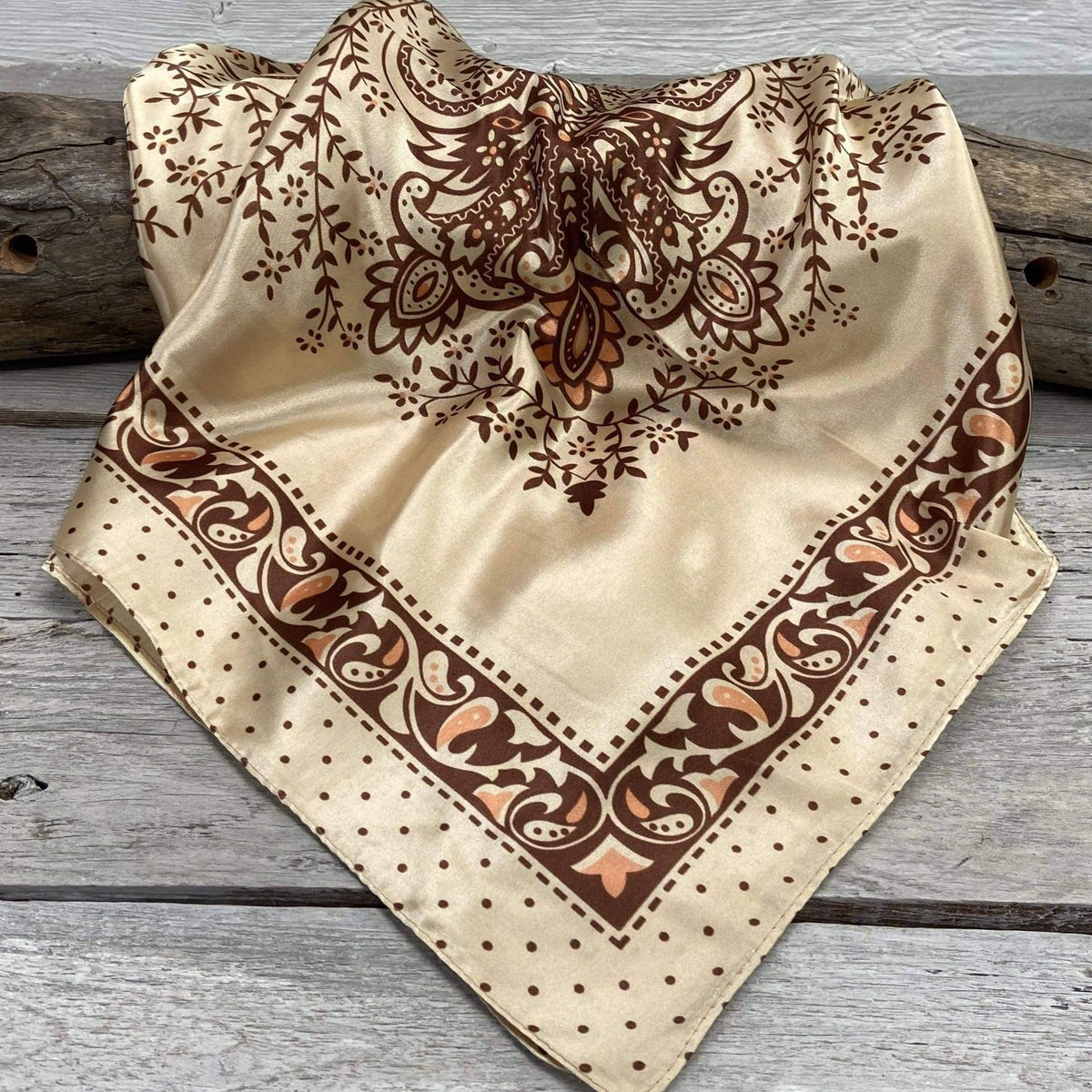 Tan/Brown Polka Dot & Paisley Wild Rag - Scarf