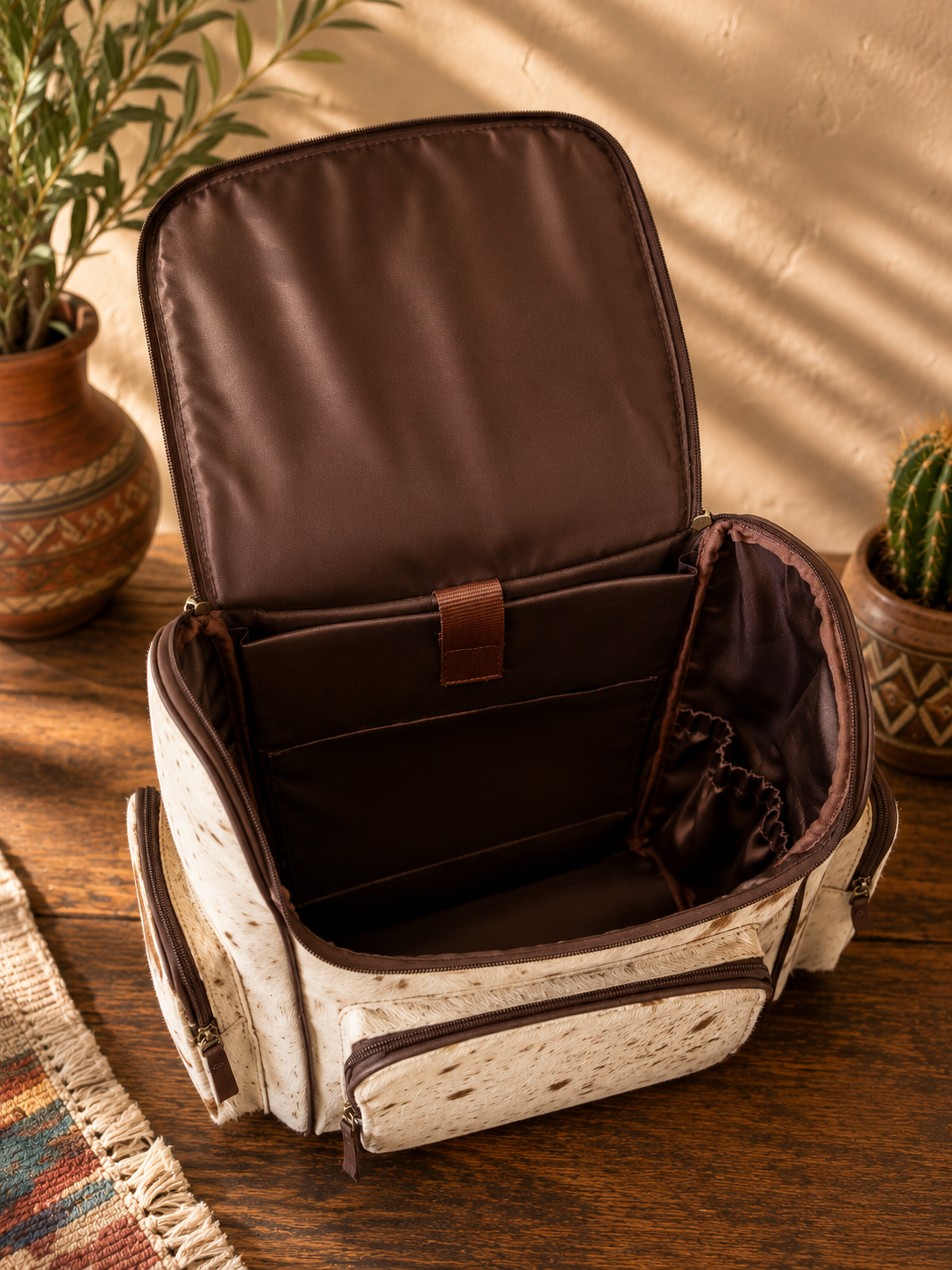 Turquoise Feathers Tooled Leather & Cowhide Backpack