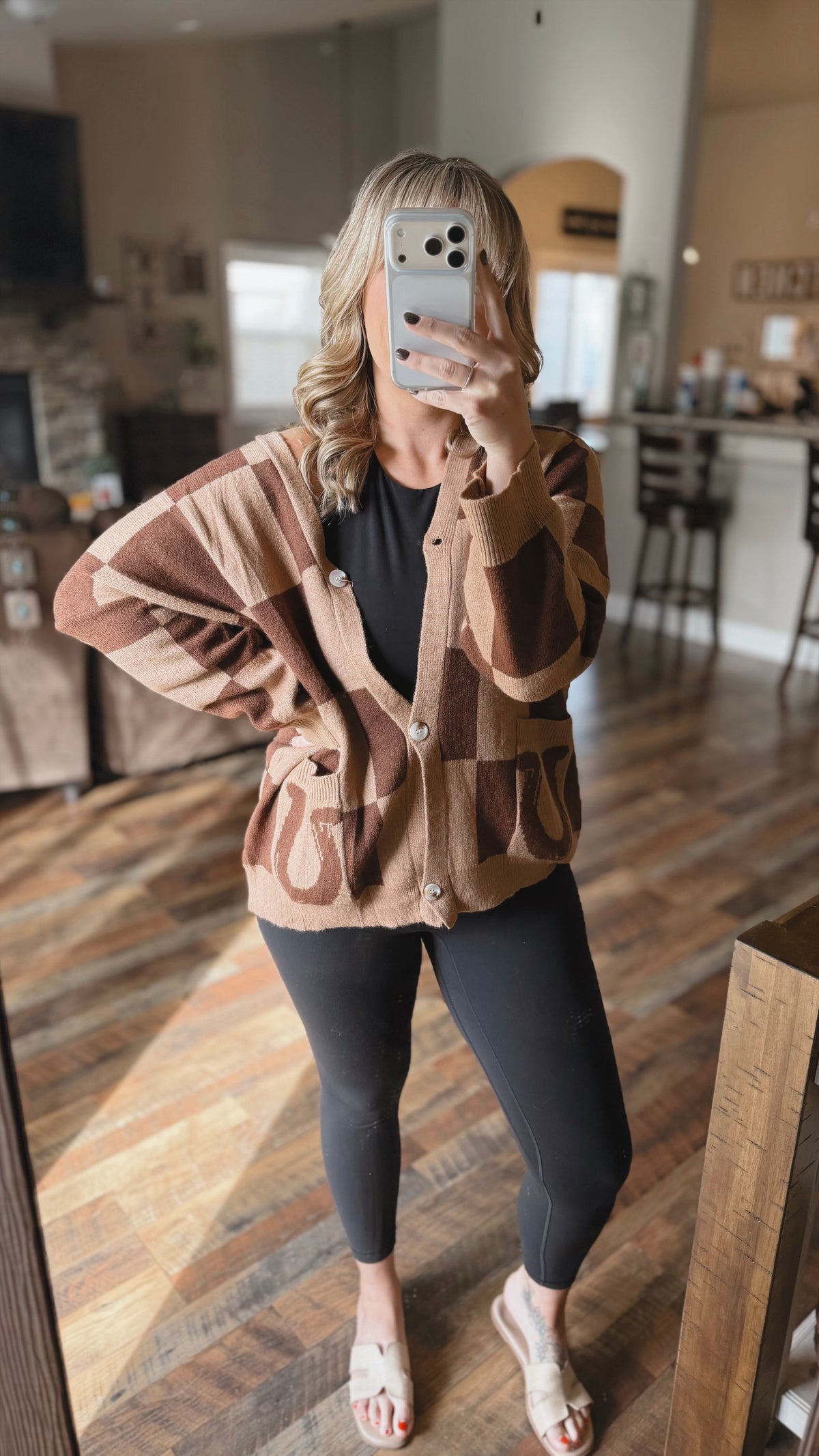 Brown Checkered Horseshoe Cardigan