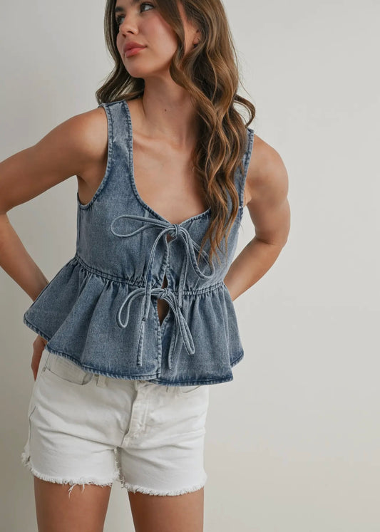 Ruffled Hem Tie Front Tank Top