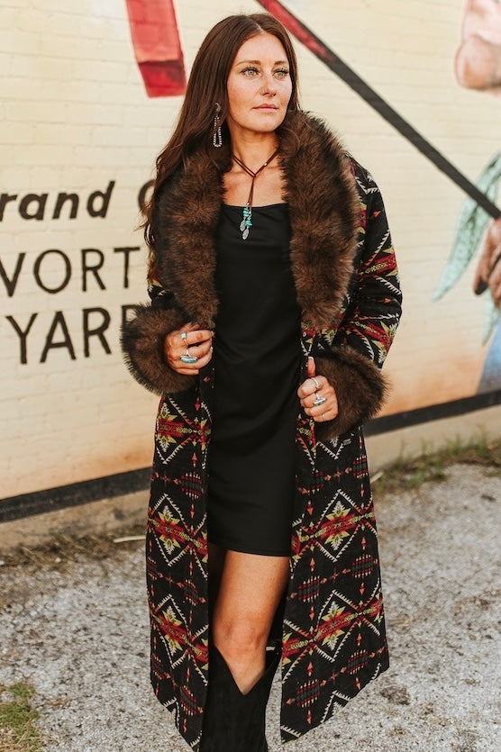 Midnight Mesa Aztec Fur Coat